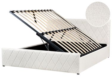 Bed met opbergruimte Bouclé ROCHEFORT 180 x 200 cm Gebroken wit