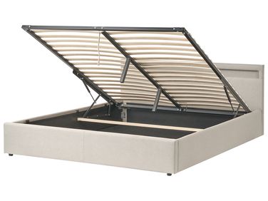 Ottoman Bed with LED Fabric ARMELLE 180 x 200 cm (EU Super King) Beige