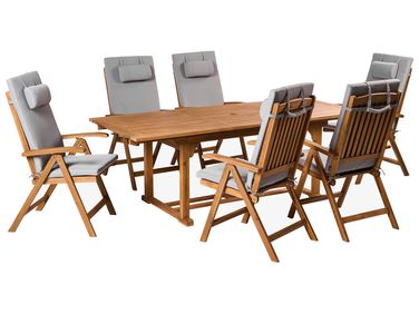 Garden Dining Set 6 Seater JAVA PREMIUM Acacia Wood Light Grey