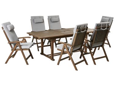 Garden Dining Set 6 Seater AMANTEA PREMIUM Acacia Wood Light Grey